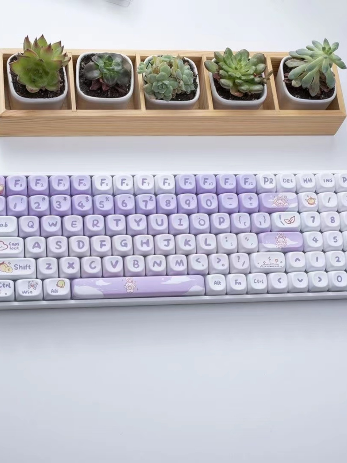 GRADIENT PURPLE RABBIT KEYCAPS CUTE CARTOON MOA HIGHLY INDIVIDUAL CREATIVE COLOR-BLOCKING FULL SET OF 142 KEYS SUITABLE FOR MECHANICAL KEYBOARD