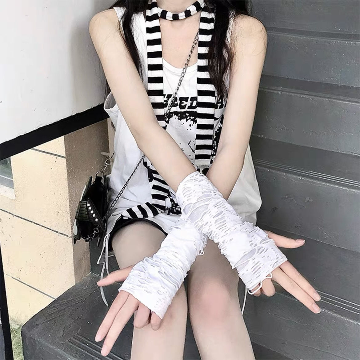 YABI WIND CULTURE HOLE BEGGAR SUNSCREEN SLEEVE COVER HOT GIRL Y2K FEMALE SPRING AND SUMMER PERSONALITY FINGER WEARING COUPLE GLOVE WRIST GUARD
