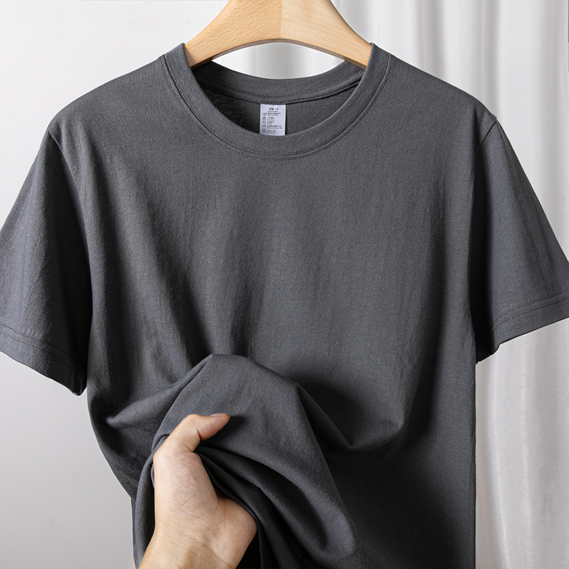SUMMERS BEST  IRON GRAY HEAVY SOLID COLOR SUMMER THIN SHORT-SLEEVED T-SHIRT AMERICAN CASUAL LUXURY SENSE ON HALF SLEEVES