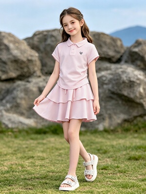 女童夏季polo衫套裙2026新款儿童休闲短袖T恤短裙中大童裙裤t套装 — 2