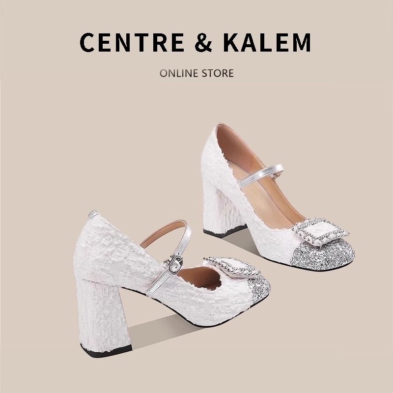 CENTRE&KALEM SMALL FRAGRANCE CHUNKY HEELS WOMENS SEQUIN CHUNKY HEELS A STRAIGHT STRAP MARYAN JANE SHOES