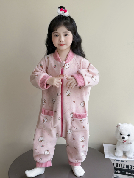 儿童连体睡衣秋冬季加绒女童法兰绒家居服冬款防踢被婴儿宝宝睡袋 — 5