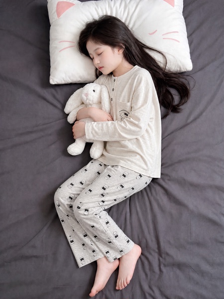 猫人长袖纯棉睡衣女款春秋季2026秋新款可爱简约可外穿家居服套装 — 3