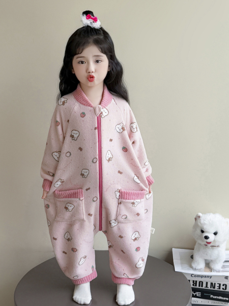 儿童连体睡衣秋冬季加绒女童法兰绒家居服冬款防踢被婴儿宝宝睡袋 — 2