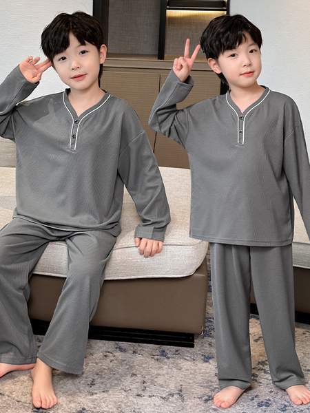 男童睡衣2026春秋新款儿童装洋气薄款长袖纯棉中大童家居服两件套
