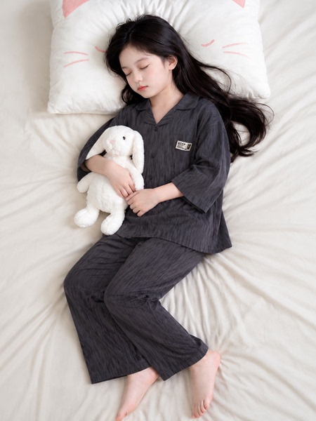 草本初色纯棉睡衣女童秋季长袖2026新款开衫可外穿大码家居服套装 — 5