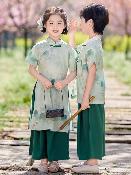 男女宝宝上春山荷花汉服古风幼儿园演出服唐装国风诗词朗诵表演服 — 3