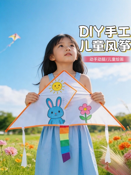 儿童绘画空白涂鸦风筝手工填色风筝自制diy材料包手绘教学风筝大