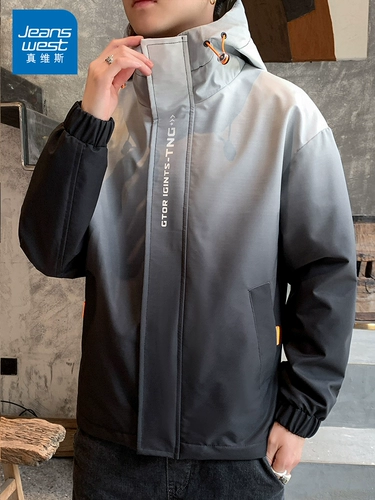 Демисезонная универсальная джинсовая куртка с капюшоном для отдыха, осенняя, оверсайз, градиент