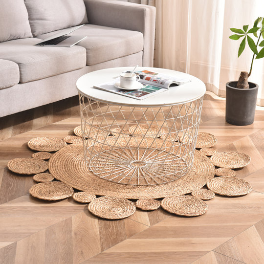 Straw woven round carpet Japanese tassel woven floor mat cloakroom living room bedside blanket rattan bedside bedside bedside bedside bedside bedside bedside bedside bedside mat