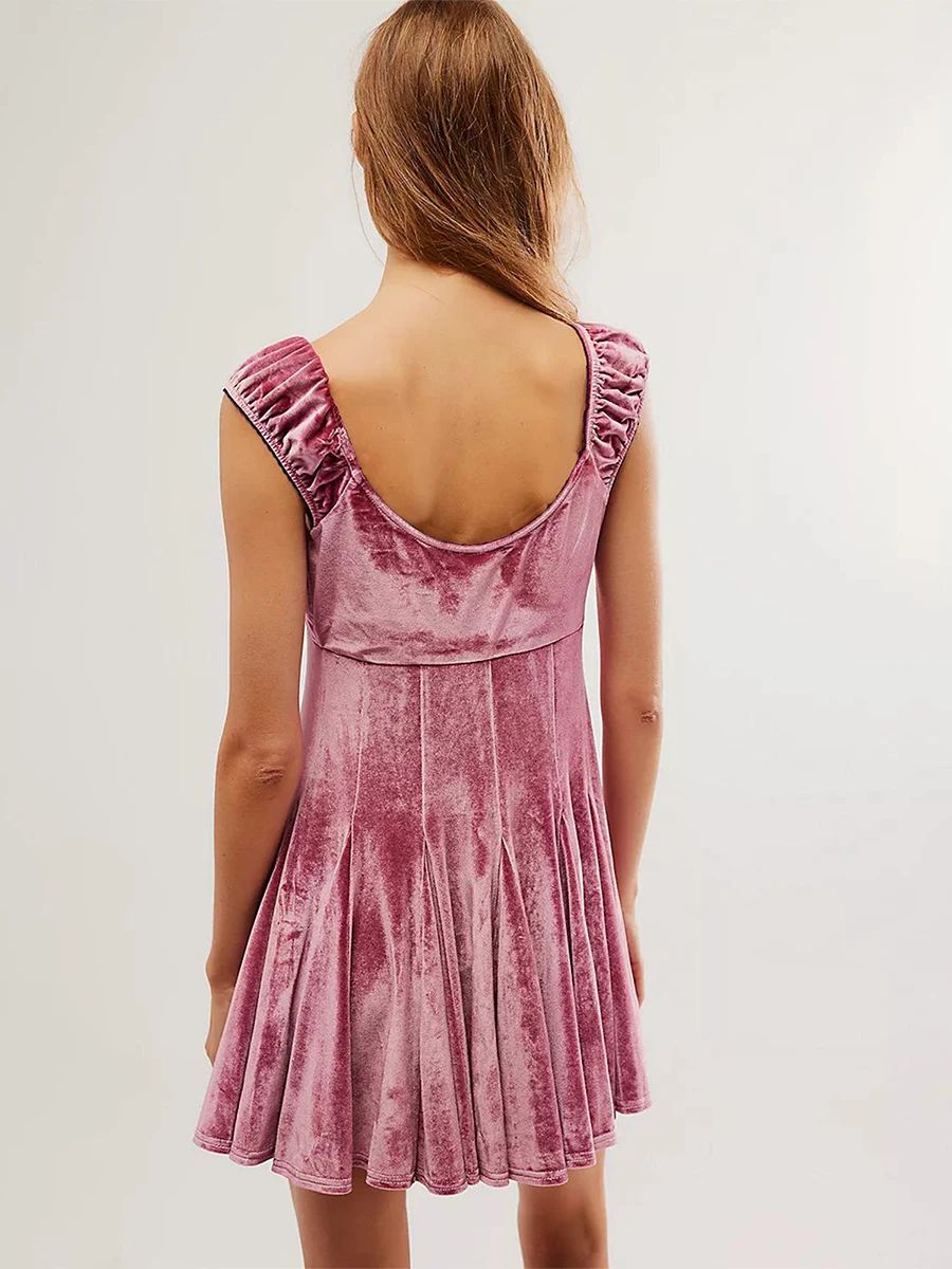 WOMEN S SUMMER VELVET SLEEVELESS DRESS SOLID COLOR SWEETHEAR