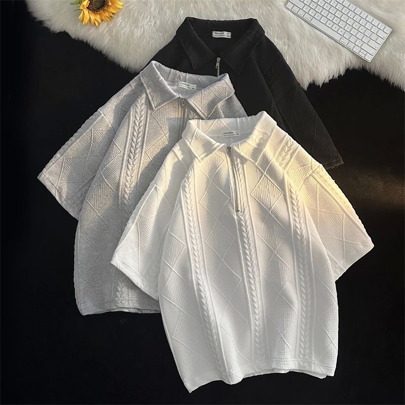 TWO PIECE SETS MEN BAGGY SHORTS LAPEL T-SHIRTS SUMMER MINIMA