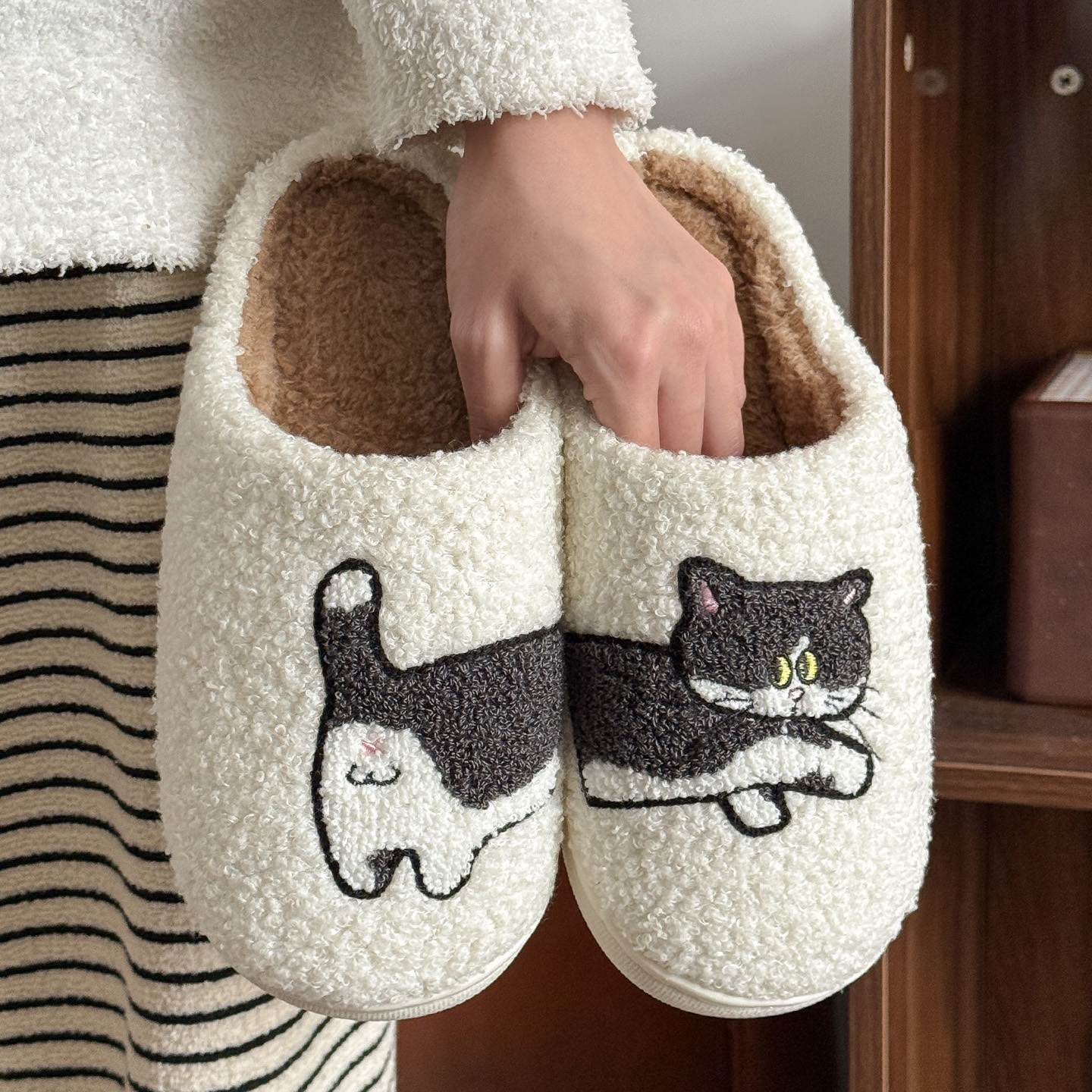 小猫棉拖鞋女士冬季室内情侣家居一对2025新款保暖毛毛加绒棉拖男