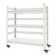 White three-layer fenced and wheeled floor-standing storage rack in kitchen microwave oven and oven clip metal storage rack