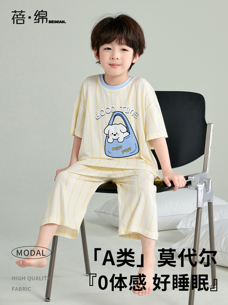 男童睡衣夏季薄款莫代尔儿童2026新款短袖男孩卡通冰丝空调家居服