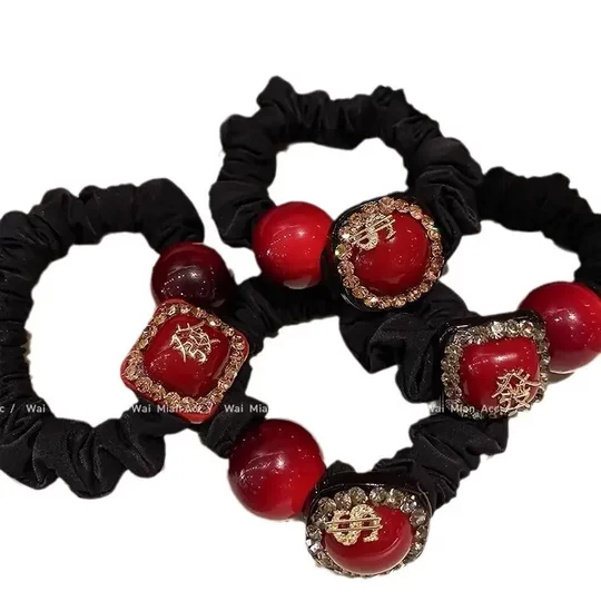 Koreanisch High-End Red Love Dünndarm Hair Circle Female Internet Promi Brötchen Kopf Pferdeschwanz Haarseil 2024 Neue Kopfschmuck