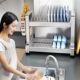 304 stainless steel dish storage rack drain water bowl rack put dishes plate multifunctional kitchen storage rack bowl cabinet
