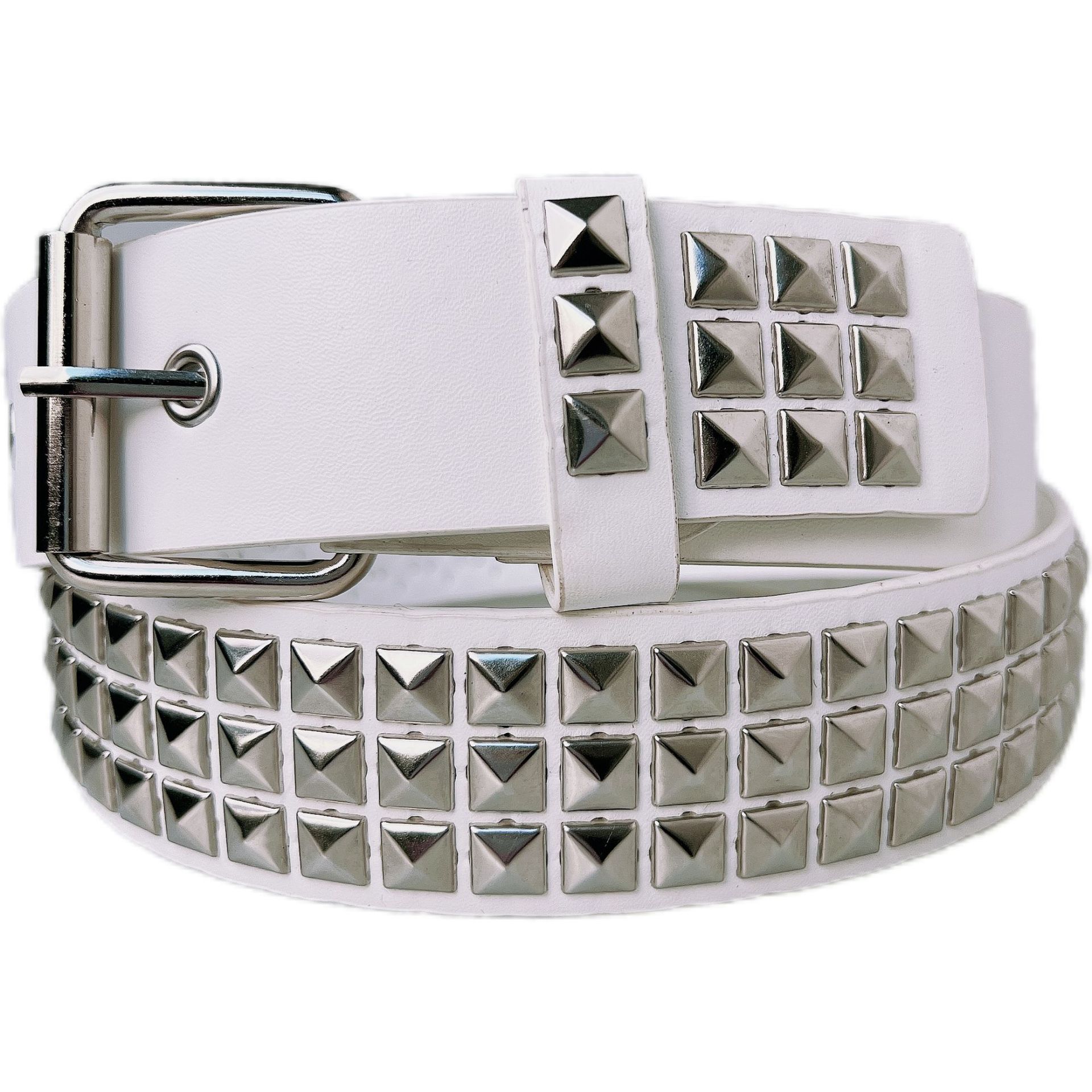 SQUARE BEADS RIVET METAL BELT PYRAMID UNI BELT KOREAN TREND PUNK STYLE HARDWARE BELT V