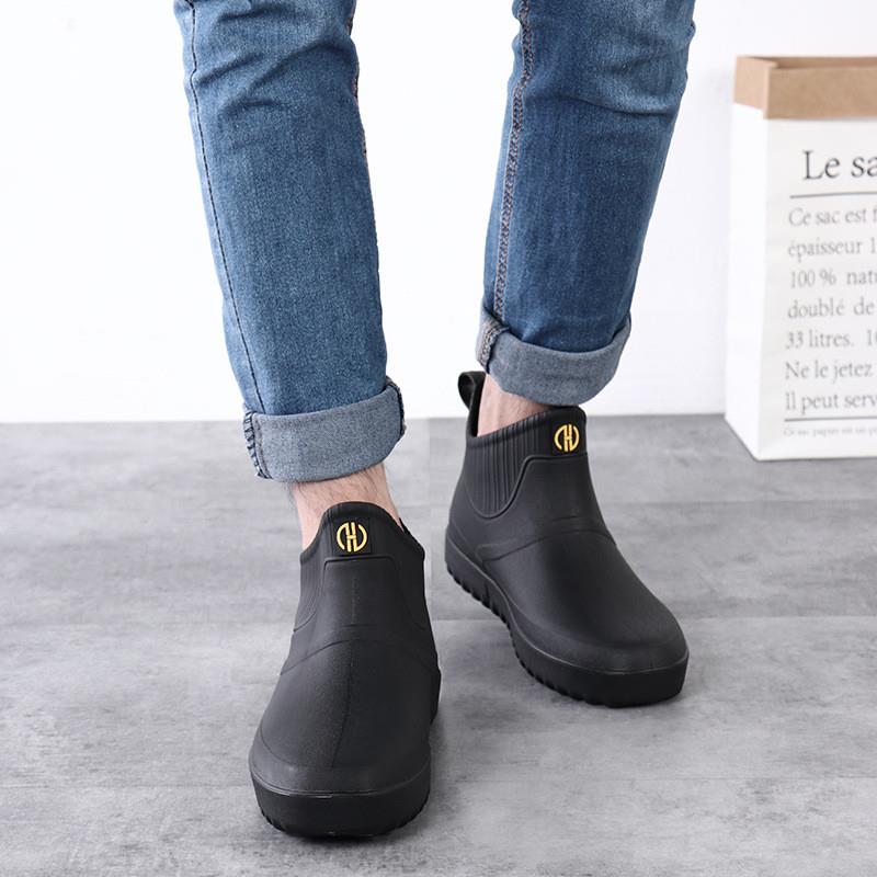 NON-SLIP RAIN BOOTS MENS WATERPROOF SHOES SHORT RAIN BOOTS WOMENS COUPLES WARM MID-TUBE KITCHEN SHOES RUBBER SHOES FISHING CAR WASH OVERSHOES