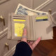 Korean version of apricot stone pattern wallet ins style leather high-end portable ID storage bag wallet integrated card bag