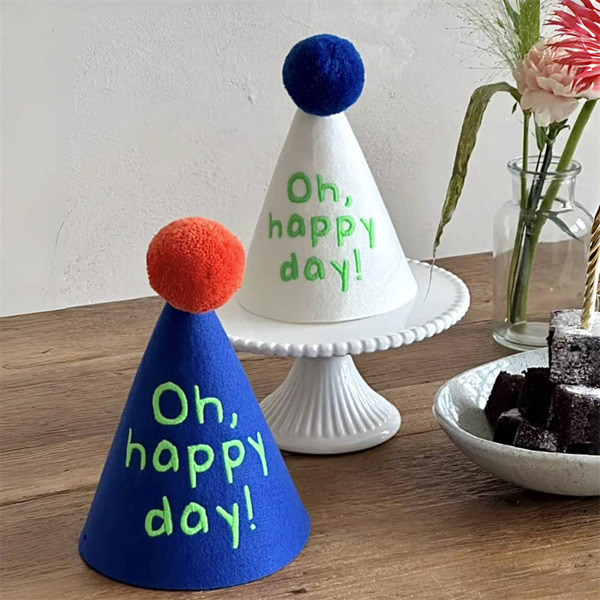 ins韩系oh happy day生日毛毡帽派对布置氛围感男生女生拍照道具