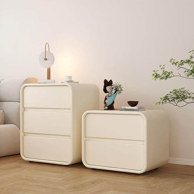 Simple and modern headgear bed cream style solid wood storage ultra narrow new three-layer light luxury WLY bedroom side storage bed