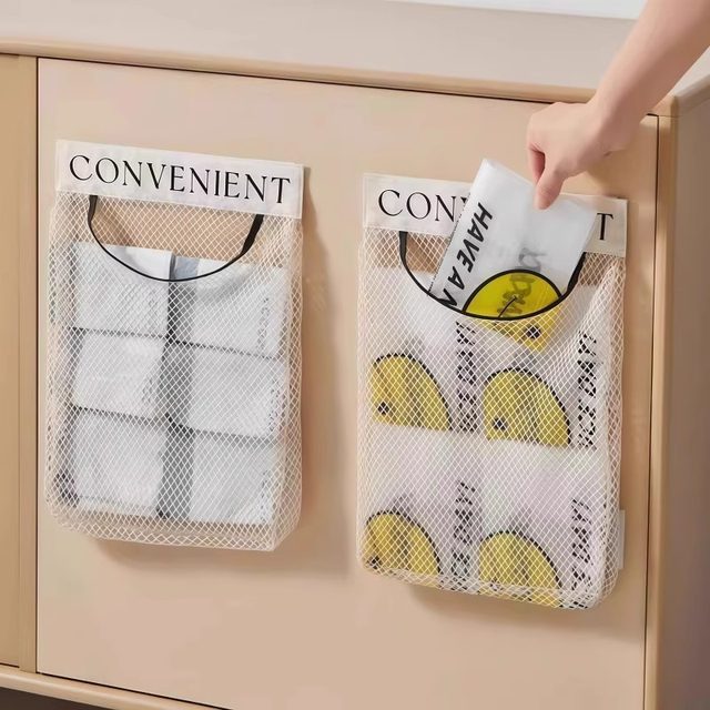 Kitchen garbage bag storage artifact wall-mounted large-capacity storage bag plastic bag storage Velcro net bag
