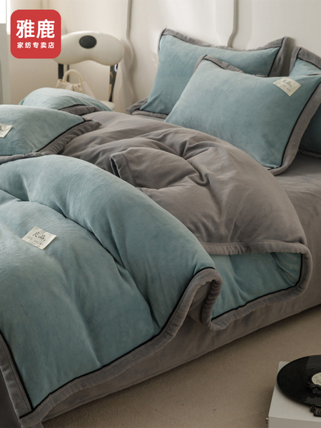雅鹿冬季牛奶绒被套单件加厚加绒双面珊瑚法兰绒单人被罩150x200