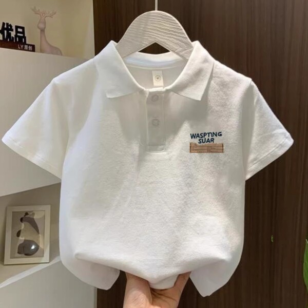 2026新款儿童纯棉短袖POLO衫夏季翻领白色T恤男女童宽松透气上衣