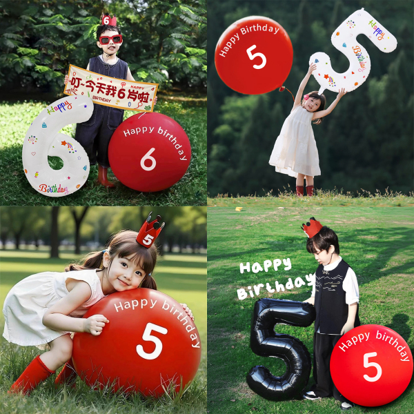 户外儿童生日布置红色大气球数字5周岁氛围场景装饰拍照仪式道具