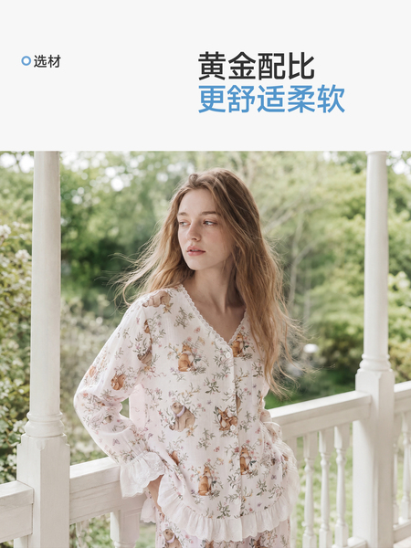 TugTug棉纱月子服秋薄款哺乳睡衣纱布产妇睡衣竹棉吸汗家居服套装 — 2