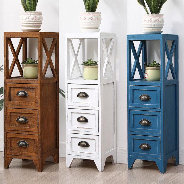 Retro solid wood ultra-narrow bedside table 25/30 mini clip F storage cabinet small bedroom bedside storage cabinet