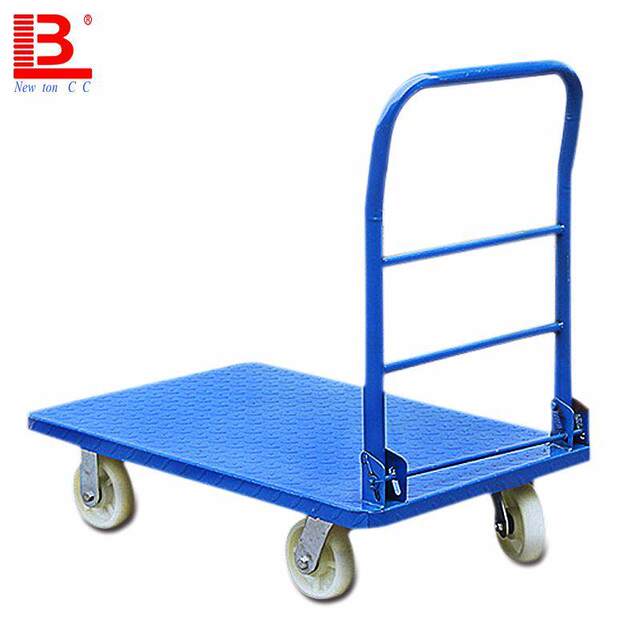 Silent thickened manual flatbed truck folding pattern steel plate hand push tool truck warehouse cart handling push truck