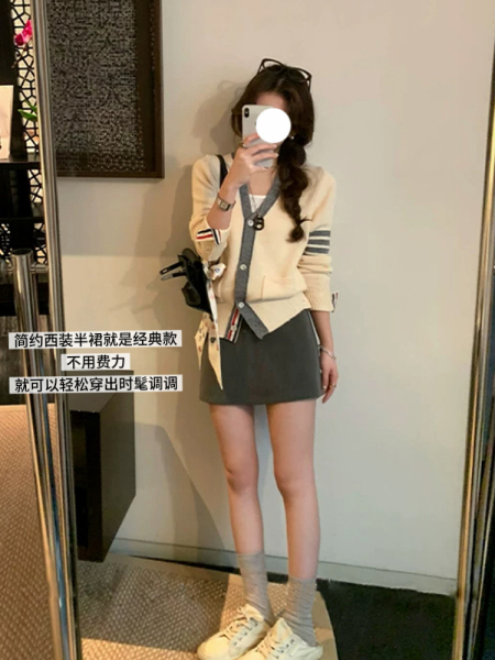 孕妇灰色西装包臀短裙春秋季外穿韩系显瘦A字半身裙不勒肚子裙子 — 4