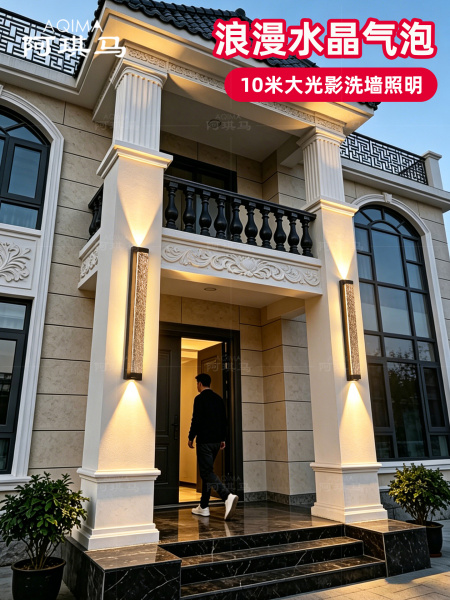 2026新款户外壁灯太阳能防水别墅大门口罗马柱子灯阳台水晶墙壁灯