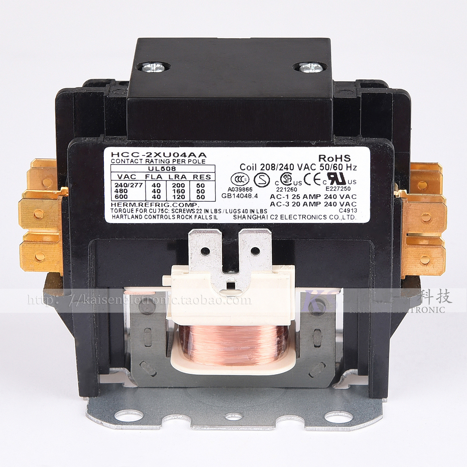 208V-240V 40A HCC-2XU04AA bipolar two-pole HVAC fryer heat pump AC contactor