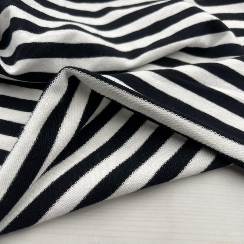 NEW ONE-CENTIMETER BLACK AND WHITE STRIPED TERRY KNIT STRETCH COTTON FABRIC SWEATSHIRT PULLOVER TRIPE FABRIC