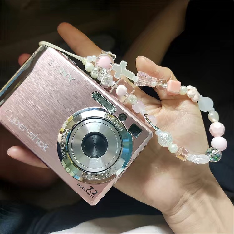 핑크 벚꽃 금속 사랑 CCD 카메라 핸드 로프 DIY 비즈 휴대 전화 체인 매는 밧줄 휴대 전화 케이스 펜던트 부드러운