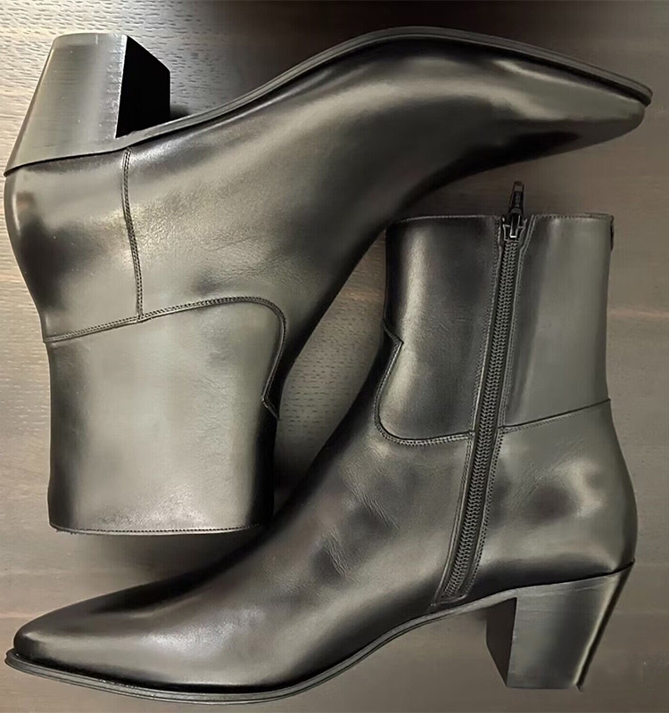 CHELSEA BOOTS MENS EUROPE AND THE UNITED STATES AUTUMN AND WINTER FASHION POINTED TOE FASHION PERSONALITY FIRST LAYER COWHIDE SIDE ZIPPER SHORT MARTIN BOOTS TIDE