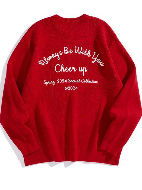 Peacebird Men's Clothing Spring 2024 New Red Pullover Sweater B2EBE1121