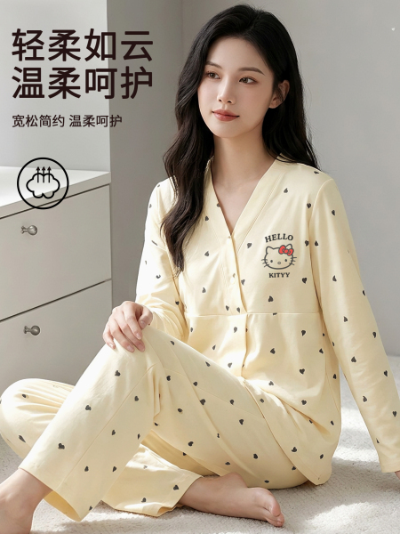 安娜妈咪带帽子纯棉产妇月子服春秋款孕妇哺乳睡衣秋冬家居服套装 — 2