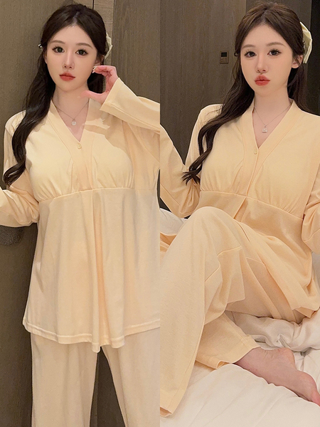 带胸垫月子服春夏季薄款纯棉产后全棉秋冬哺乳孕妇睡衣产妇家居服