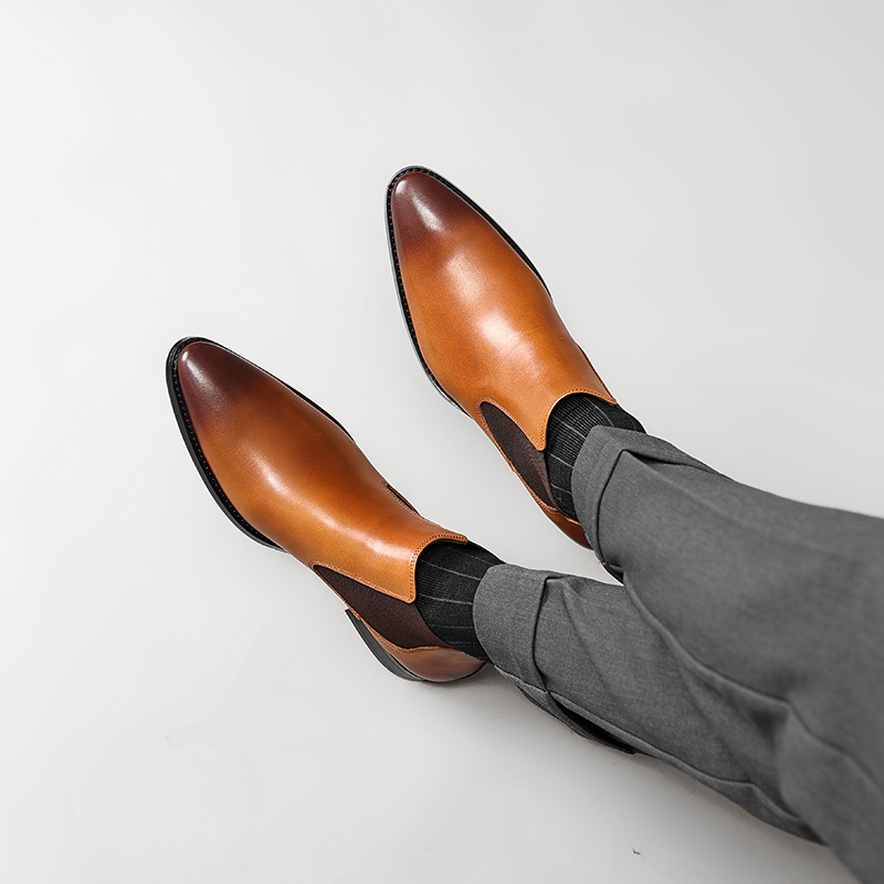 CHELSEA BOOTS MENS LEATHER BOOTIES AUTUMN WINTER BRITISH STYLE HIGH-TOP LEATHER SHOES MENS POINTED LEATHER BOOTS SLEEVE MENS BOOTS