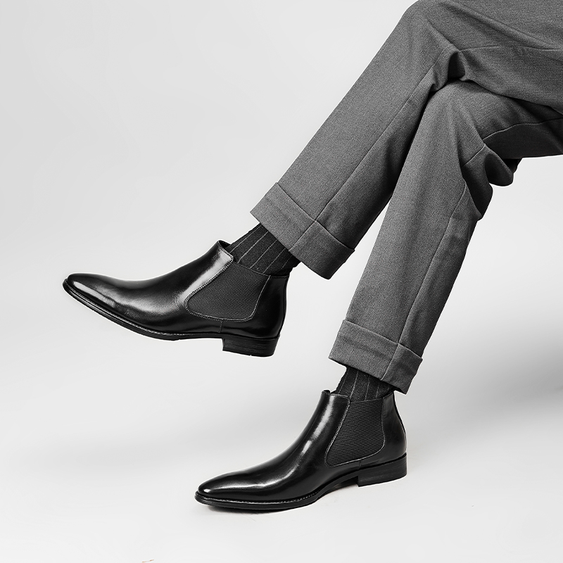 CHELSEA BOOTS MENS LEATHER BOOTIES AUTUMN WINTER BRITISH STYLE HIGH-TOP LEATHER SHOES MENS POINTED LEATHER BOOTS SLEEVE MENS BOOTS