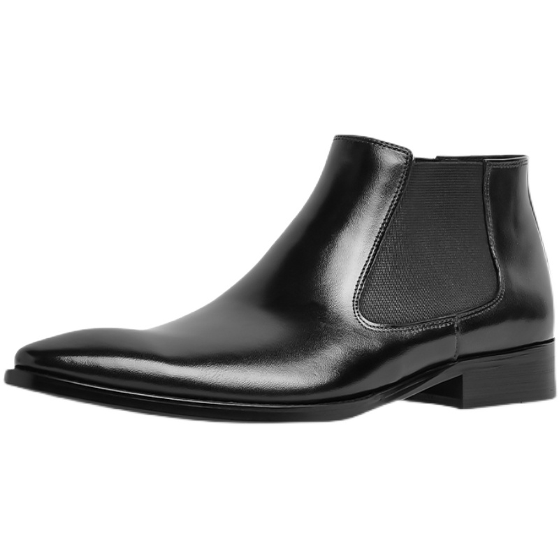 CHELSEA BOOTS MENS LEATHER BOOTIES AUTUMN WINTER BRITISH STYLE HIGH-TOP LEATHER SHOES MENS POINTED LEATHER BOOTS SLEEVE MENS BOOTS