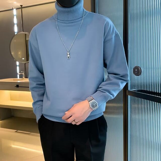 Half turtleneck sweater men in winter lazy style pullover black simple trendy brand base knit sweater men