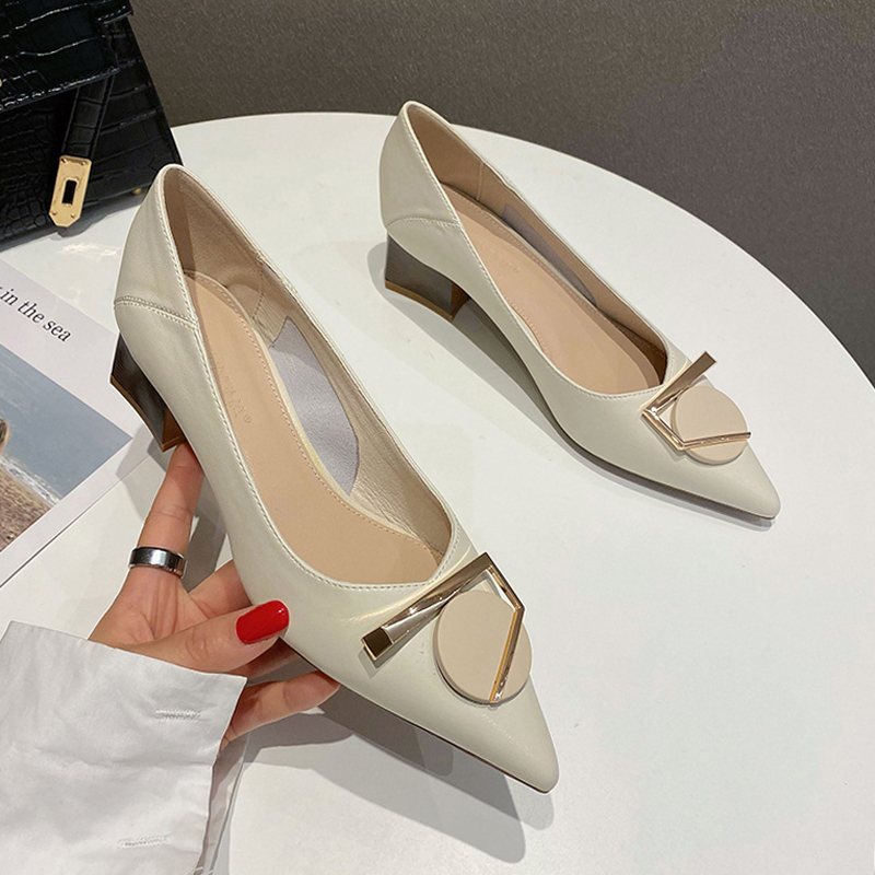 MEILING GENUINE LEATHER SINGLE LADY 2022 SPRING AND AUTUMN NEW THICK HEEL POINTED MOUTH SOFT LEATHER NON-GRINDING FEET PROFESSIONAL BASS GIRL