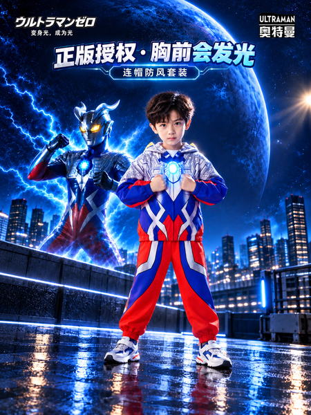 正版奥特曼衣服赛罗儿童服装男童春秋男孩外套发光风衣童装套装