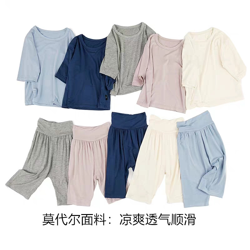 CHILDRENS PAJAMAS MODAL COTTON SILK SUMMER THIN SECTION SHORT-SLEEVED HIGH-WAIST BELLY PROTECTION SUIT BOYS AND GIRLS BABY HOME CLOTHES