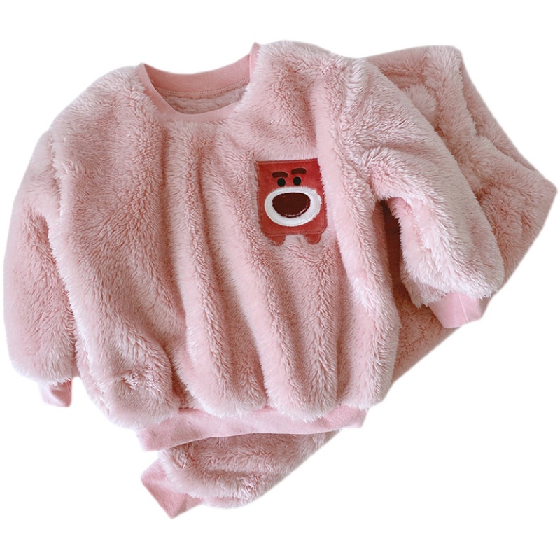 CHILDRENS PAJAMAS CORAL VELVET AUTUMN AND WINTER THICKENED FLANNEL PULLOVER WARM SET BOYS GIRLS BABY LOUNGEWEAR